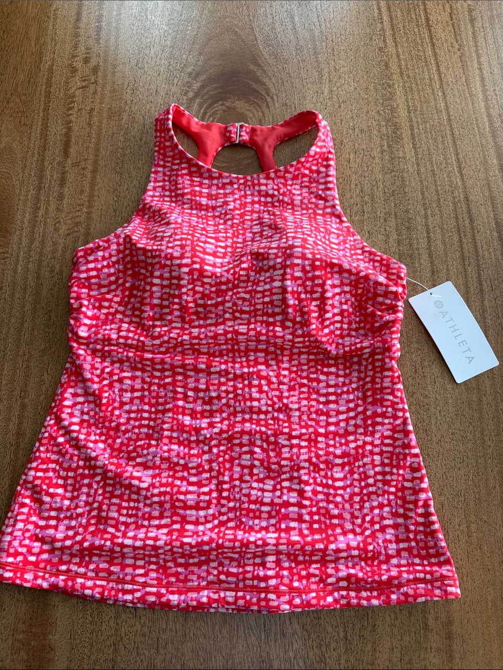 Athleta Coral Pink Printed High Neck Swim Tank